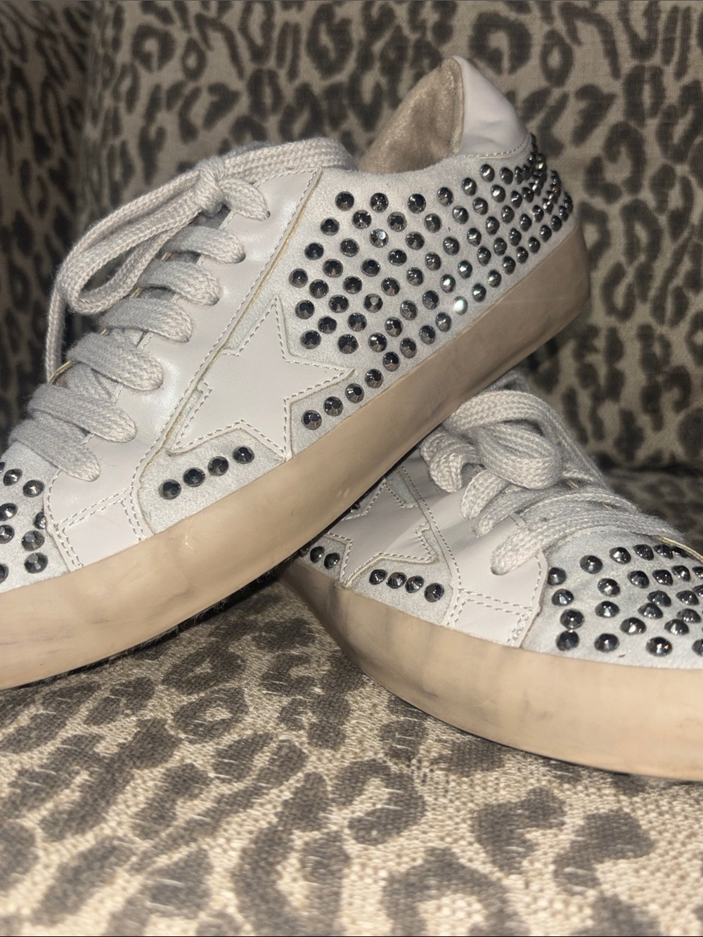 Shushop rockstar studded low top sneakers lace up punk star white casual sneaker